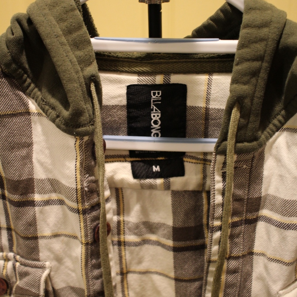 Billabong - Green/Brown - Plaid Button Up Hoodie